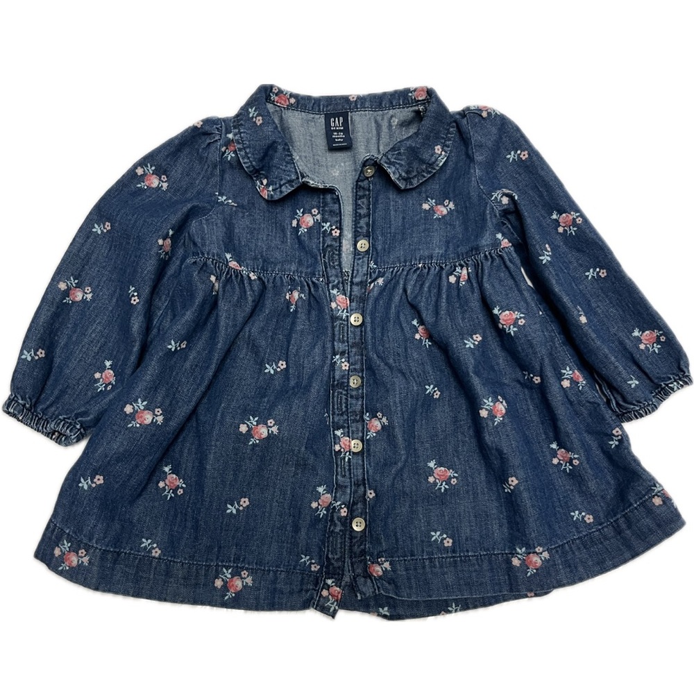 Baby Gap 💙🌸💙 Floral Chambray Button Up Tunic Denim Dress